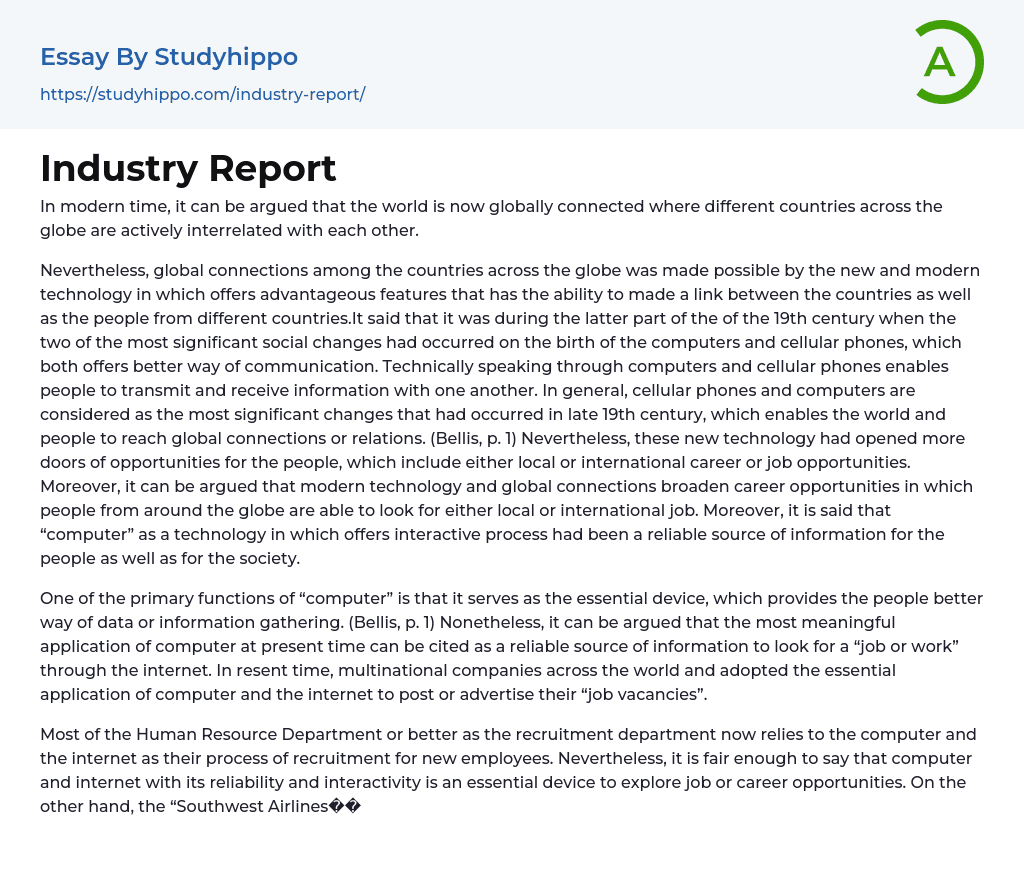 Industry Report Essay Example