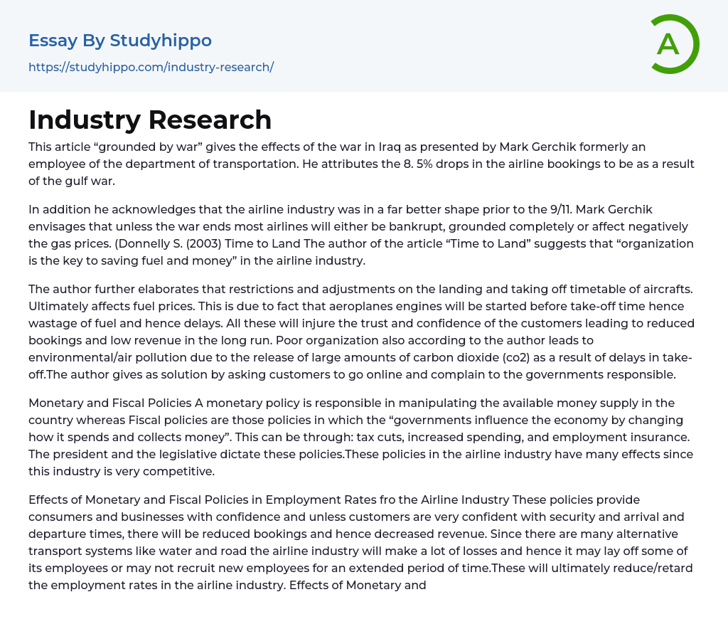 Industry Research Essay Example