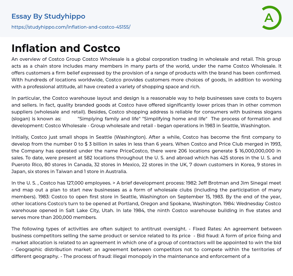 Inflation and Costco Essay Example