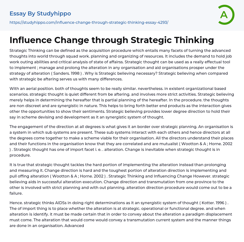 Influence Change through Strategic Thinking Essay Example