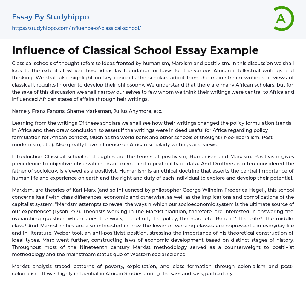 essay about classical school
