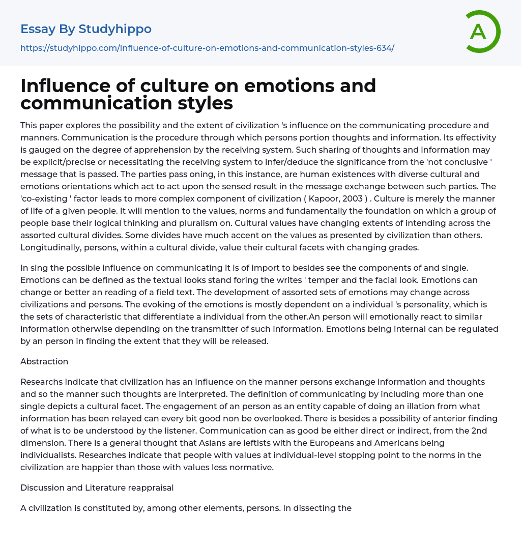 Influence of culture on emotions and communication styles