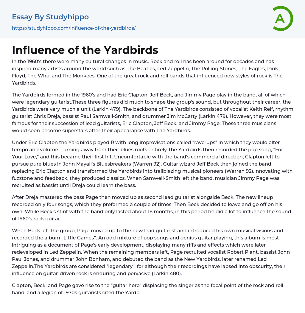 Influence of the Yardbirds Essay Example