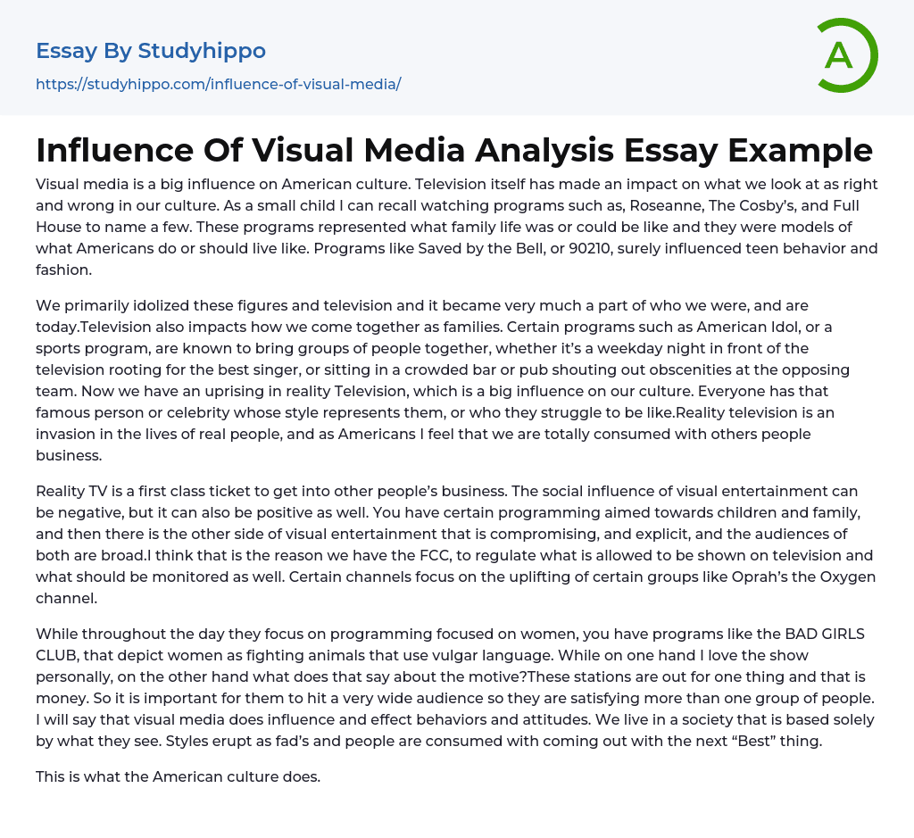 Influence Of Visual Media Analysis Essay Example