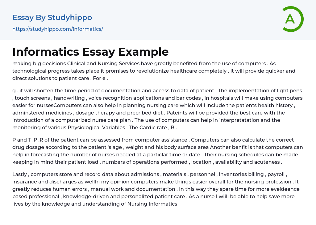 Informatics Essay Example