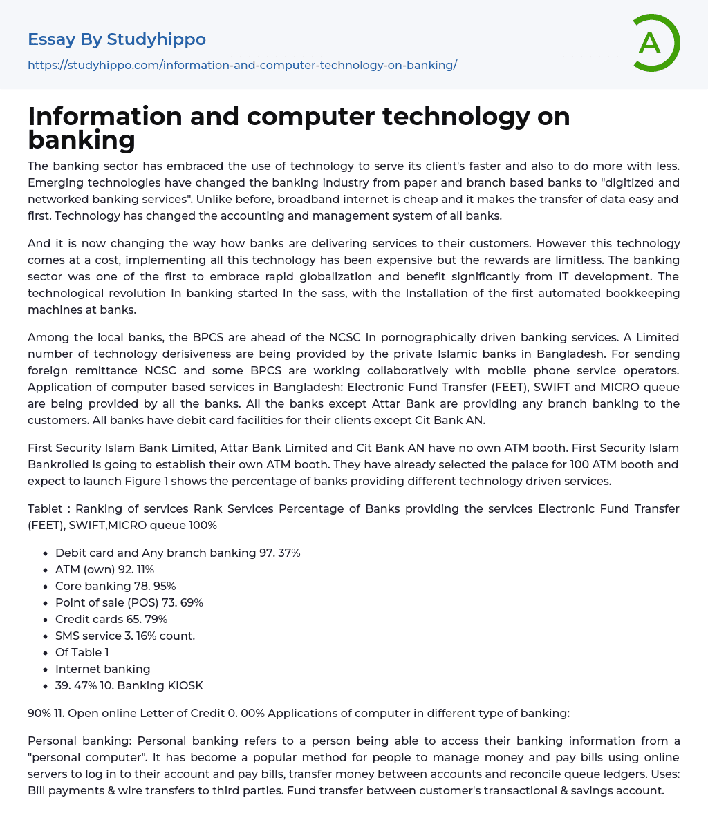 Information And Computer Technology On Banking Essay Example 