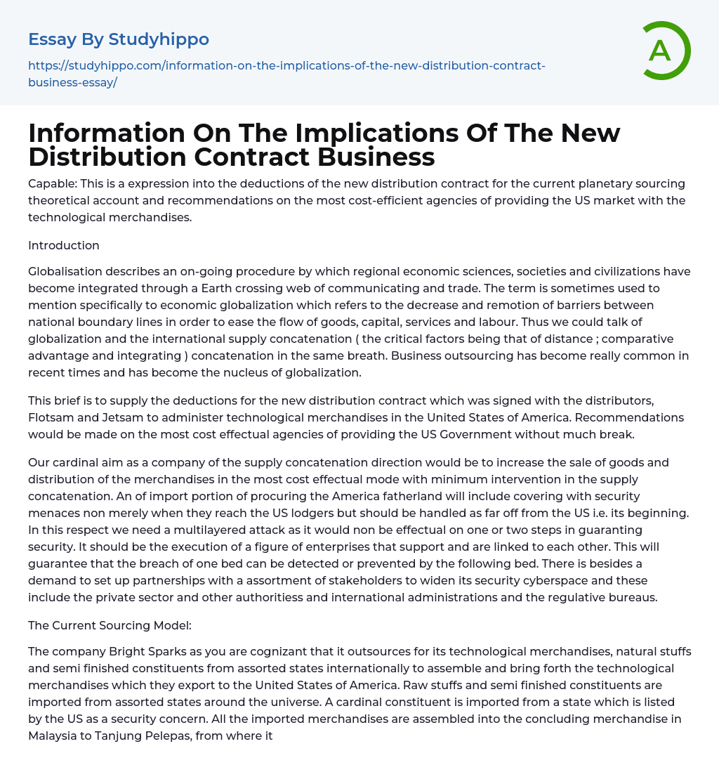 Information On The Implications Of The New Distribution Contract Business Essay Example