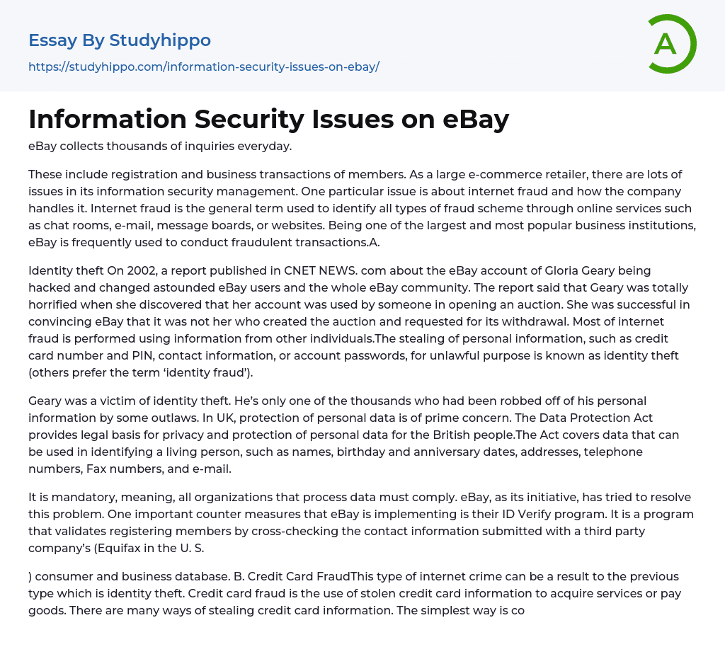Information Security Issues on eBay Essay Example