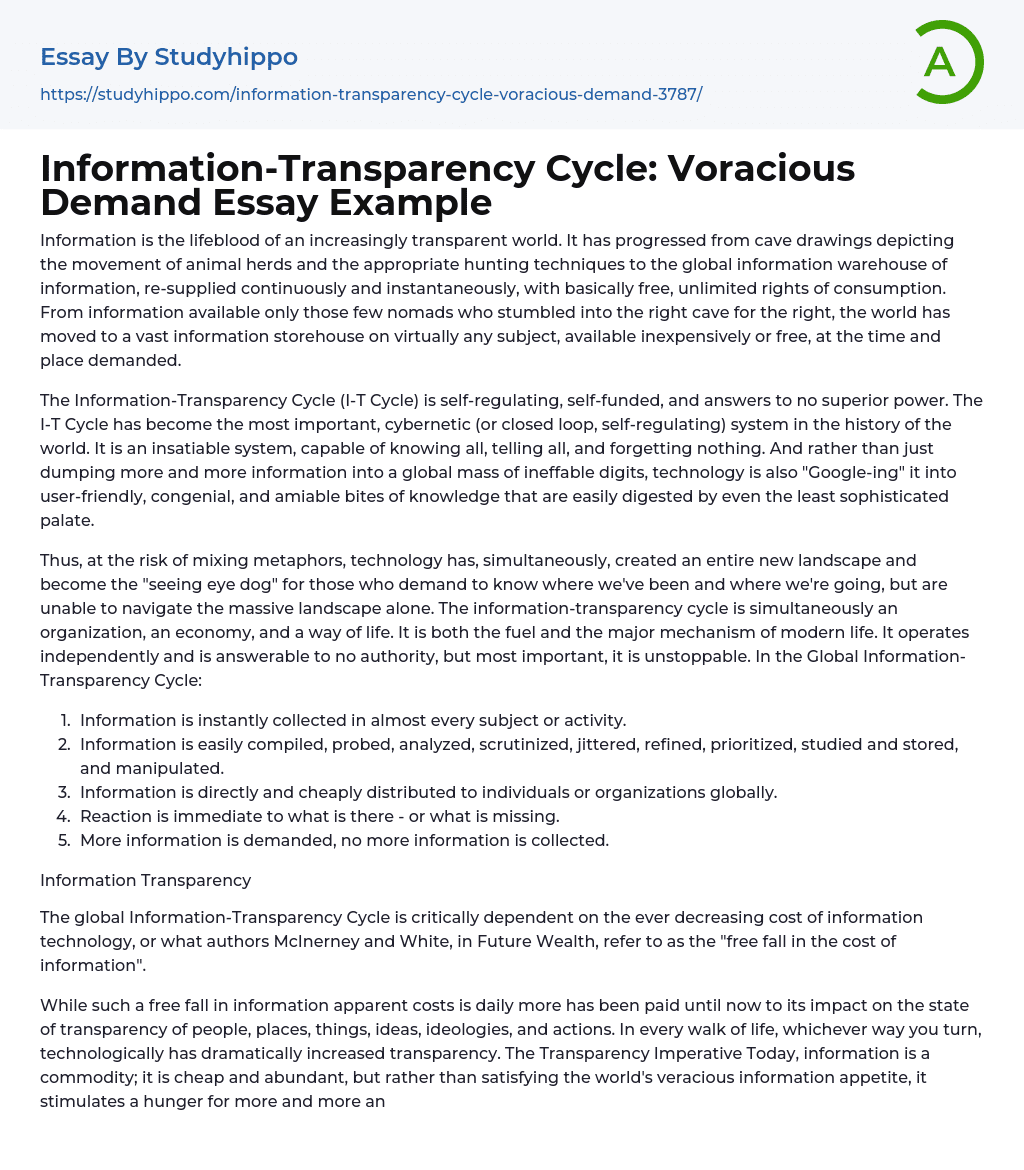 Information-Transparency Cycle: Voracious Demand Essay Example