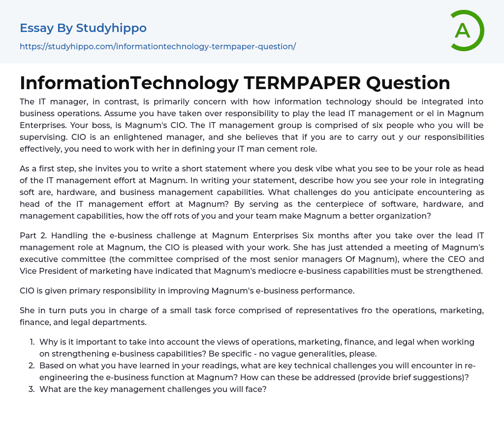 InformationTechnology TERMPAPER Question Essay Example