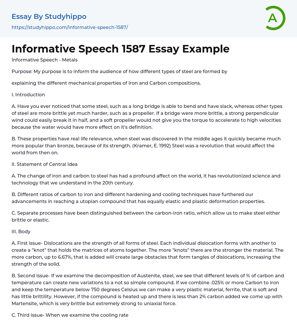 Informative Speech 1587 Essay Example