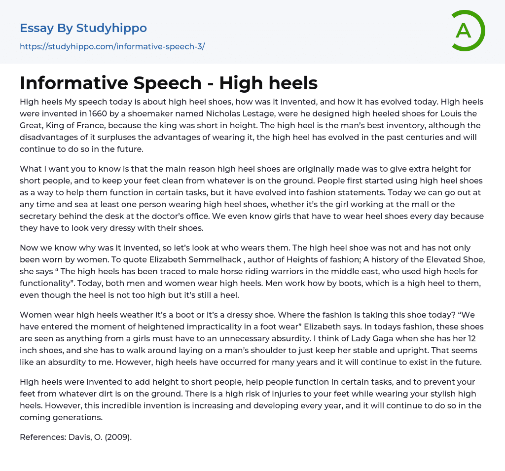 Informative Speech – High heels Essay Example