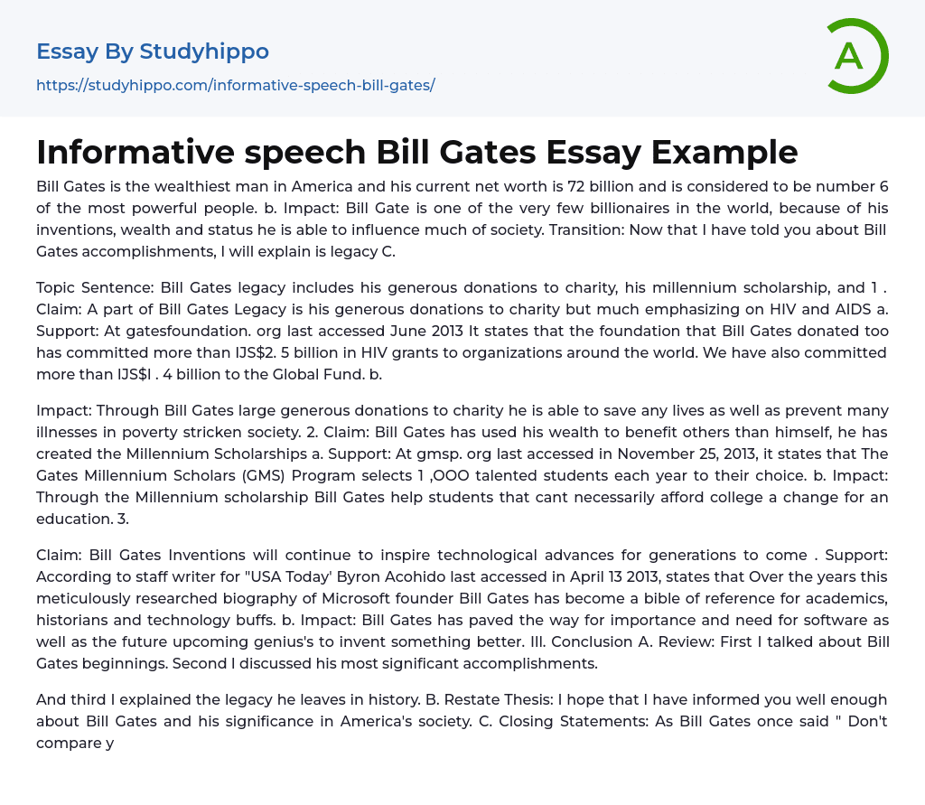 Informative speech Bill Gates Essay Example