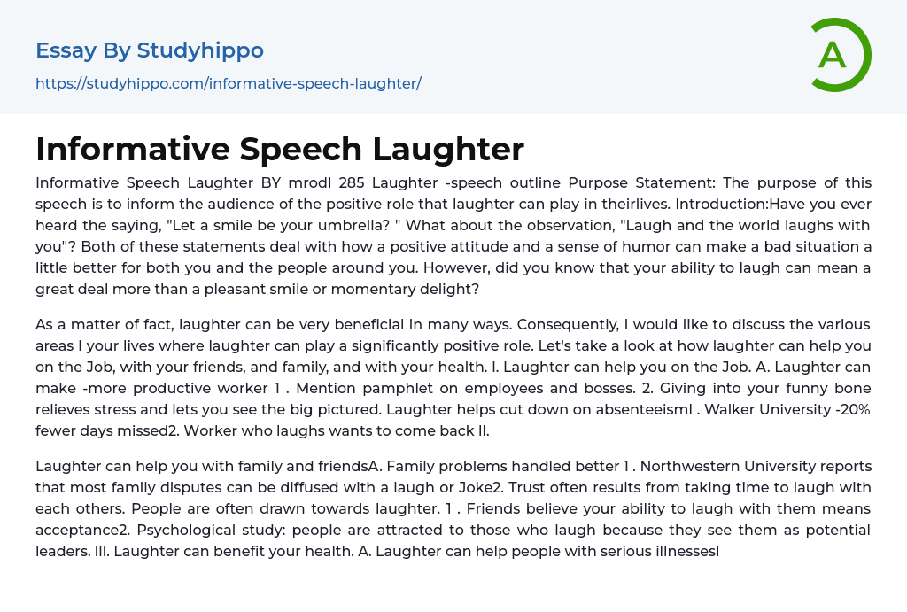 Informative Speech Laughter Essay Example