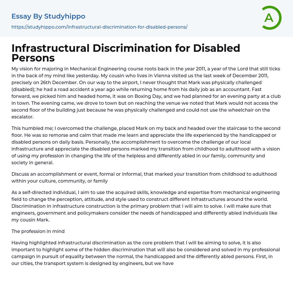 Infrastructural Discrimination for Disabled Persons Essay Example