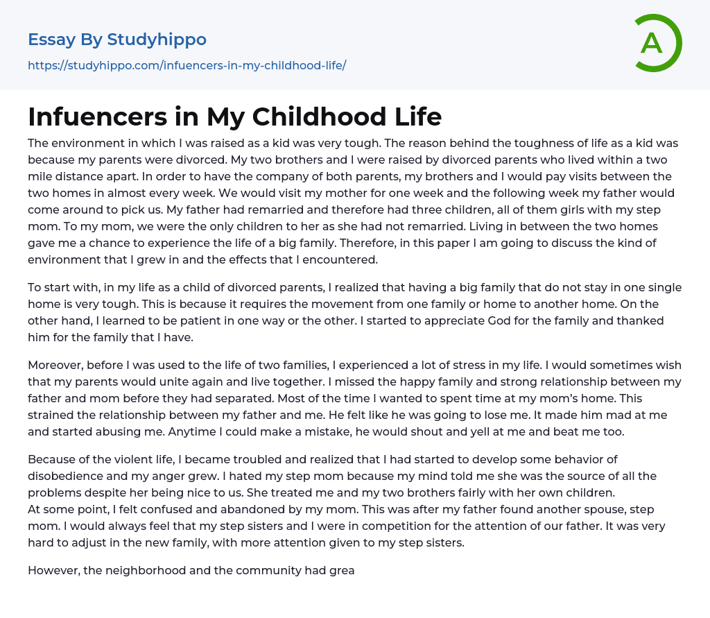 Infuencers in My Childhood Life Essay Example