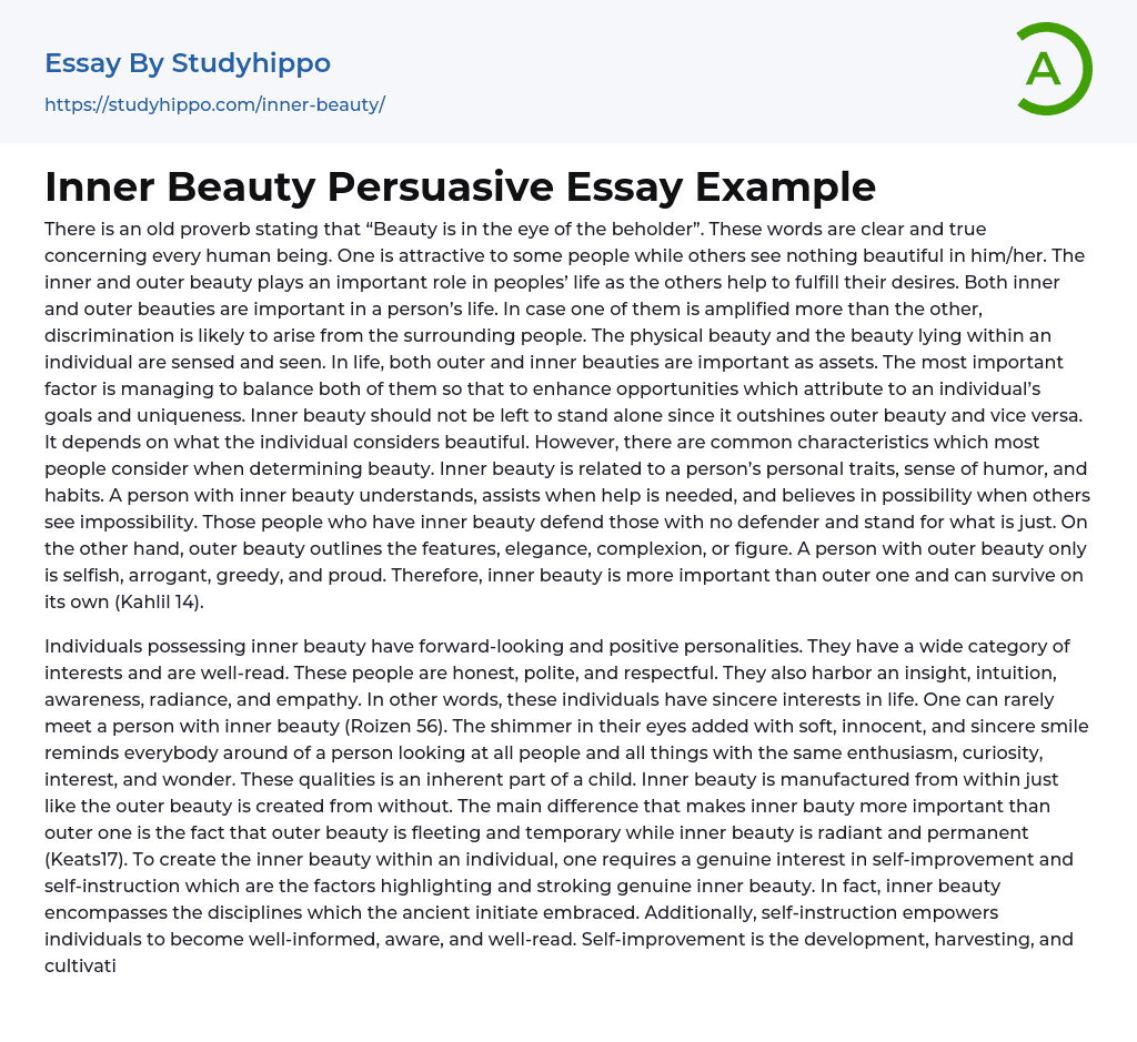 Inner Beauty Persuasive Essay Example