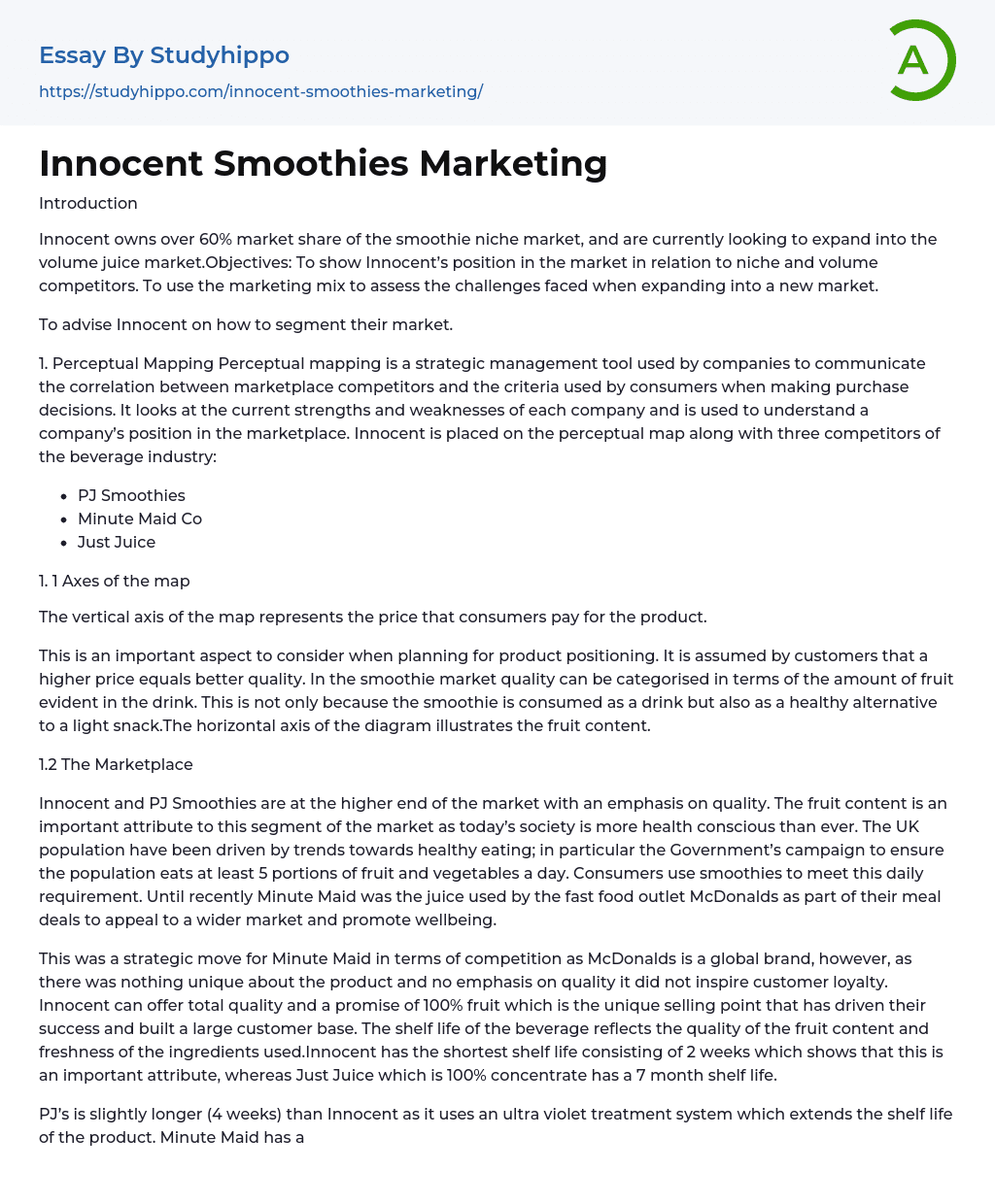 Innocent Smoothies Marketing Essay Example