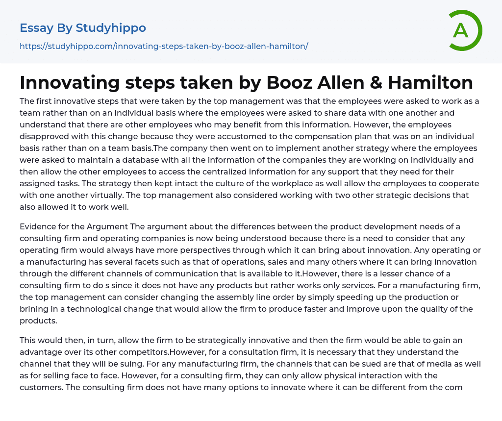 Innovating steps taken by Booz Allen & Hamilton Essay Example