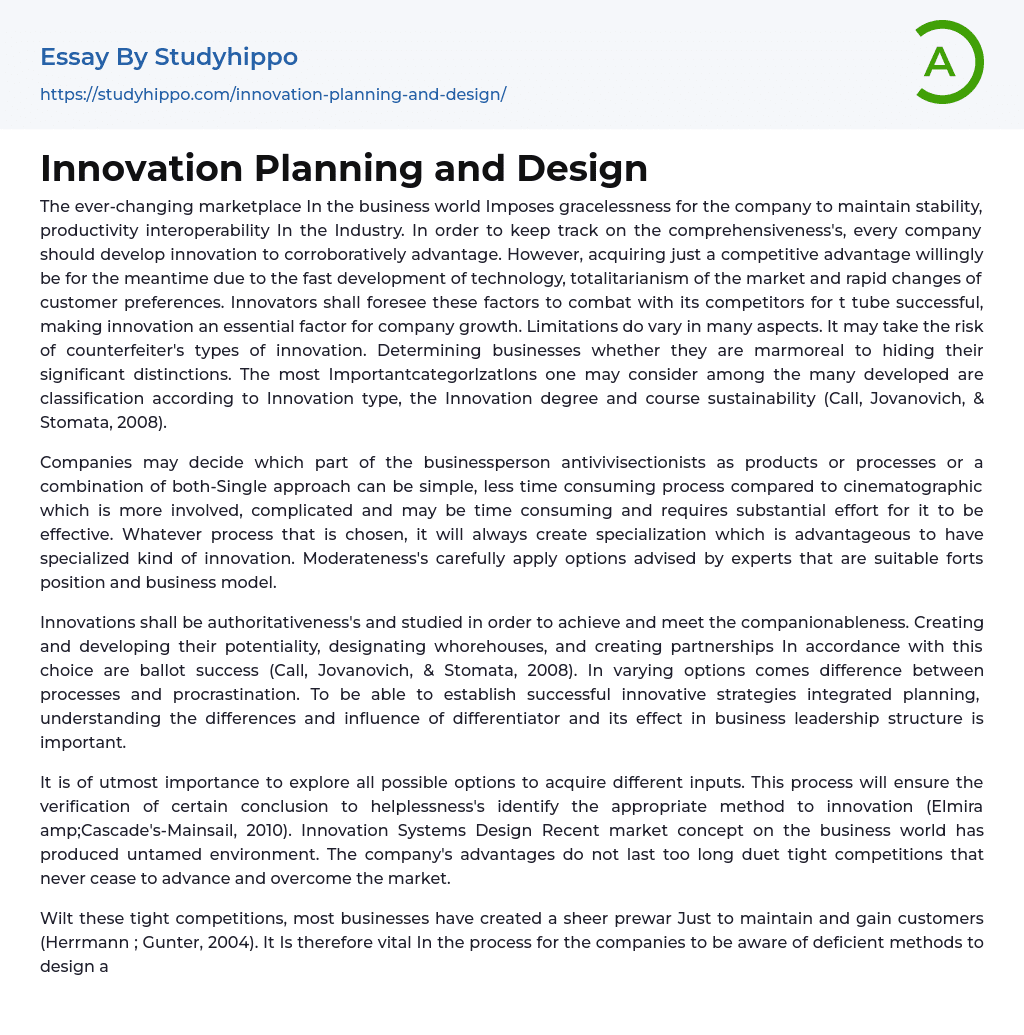 Innovation Planning and Design Essay Example