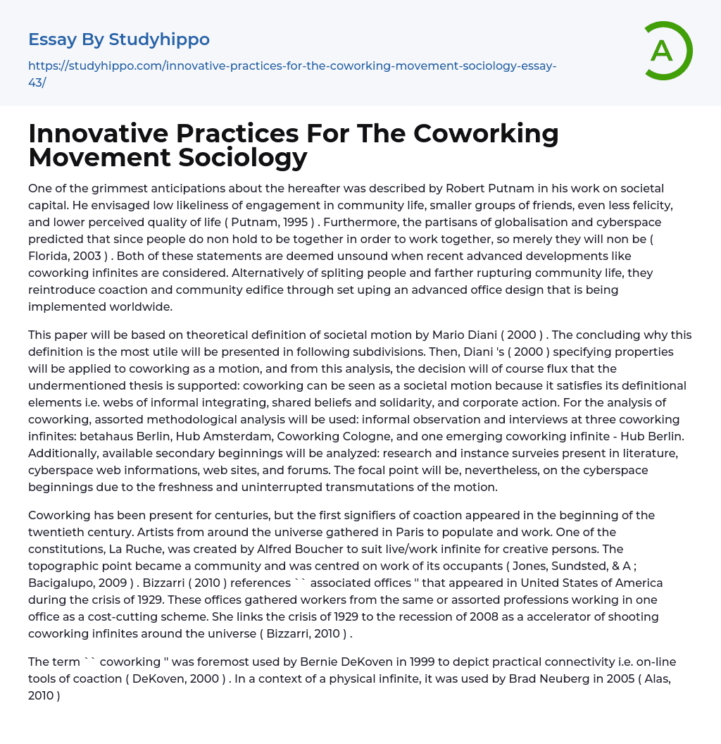 Innovative Practices For The Coworking Movement Sociology