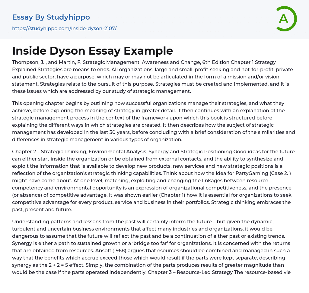 Inside Dyson Essay Example