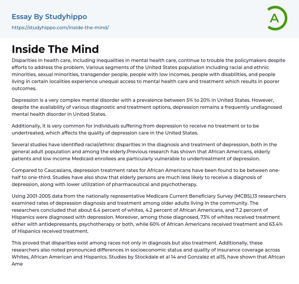 Inside The Mind Essay Example
