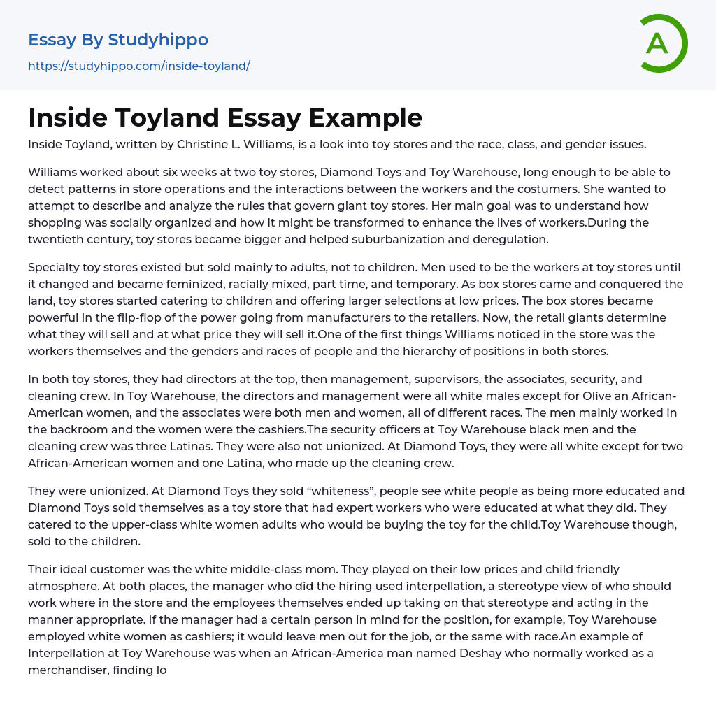Inside Toyland Essay Example