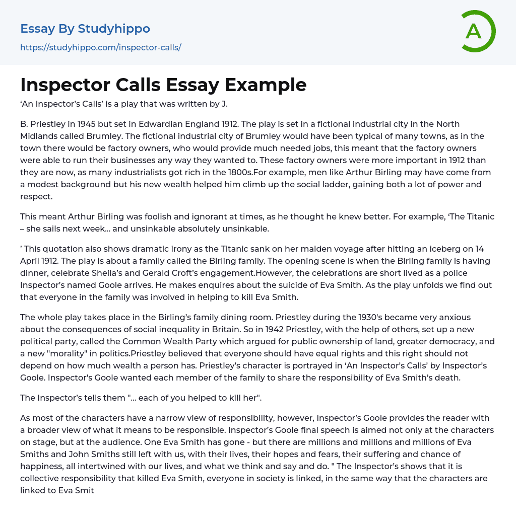 Inspector Calls Essay Example