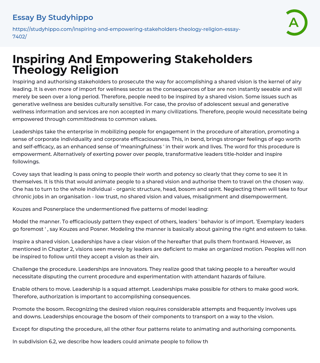 Inspiring And Empowering Stakeholders Theology Religion Essay Example
