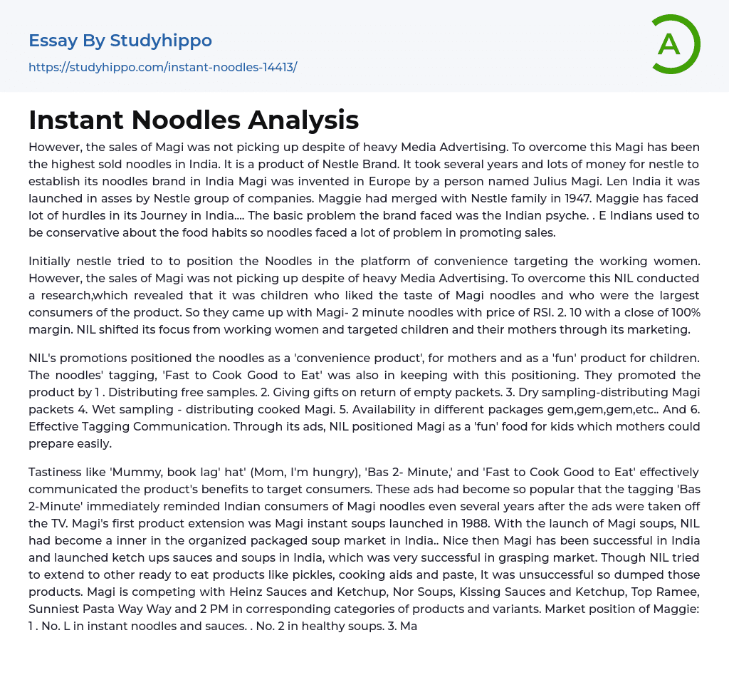 Instant Noodles Analysis Essay Example