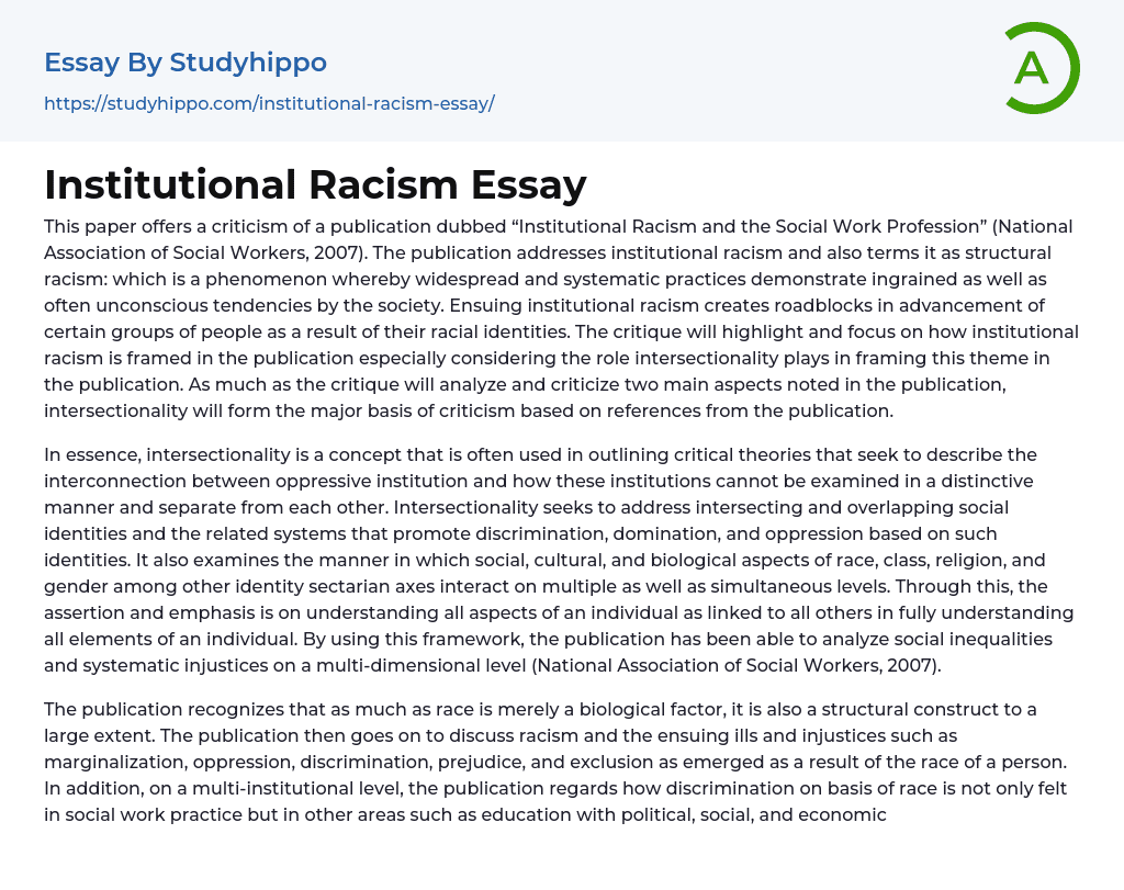 an essay on institutional racism