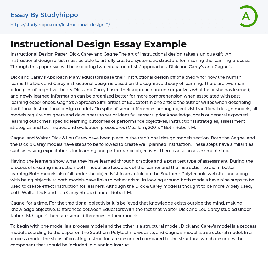 Instructional Design Essay Example