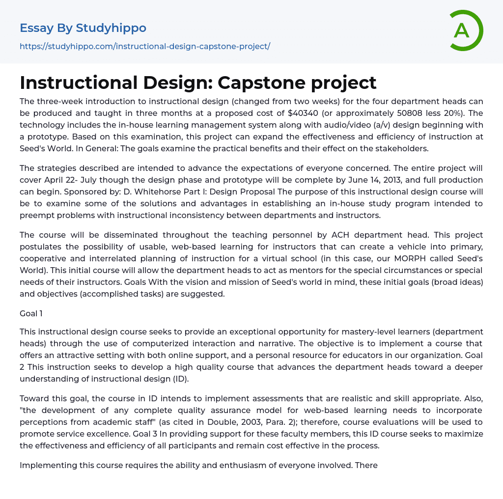 Instructional Design: Capstone project Essay Example