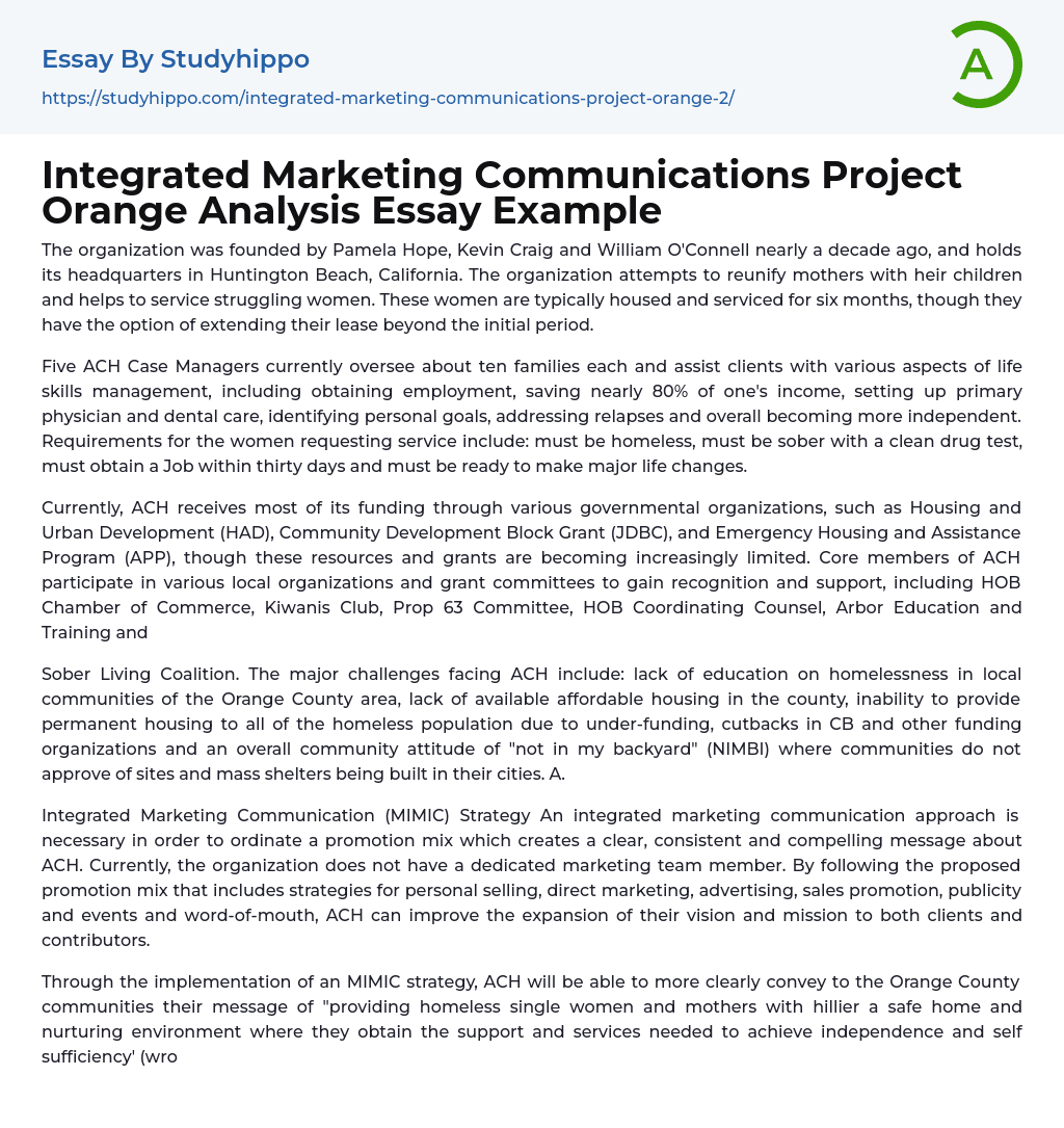 Integrated Marketing Communications Project Orange Analysis Essay Example