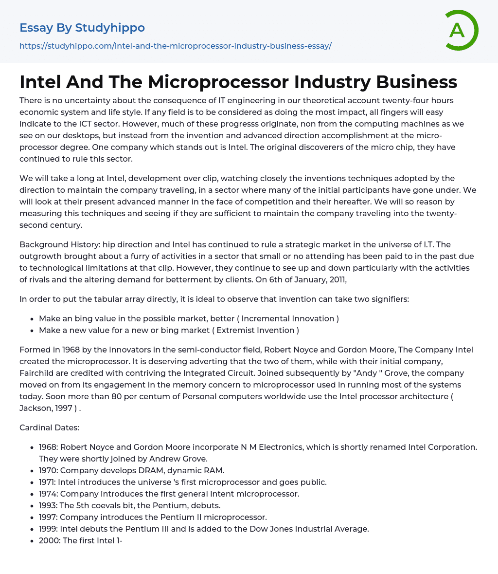 Intel And The Microprocessor Industry Business Essay Example