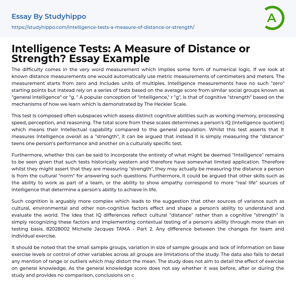 Intelligence Tests: A Measure of Distance or Strength? Essay Example
