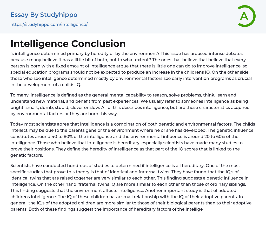 Intelligence Conclusion Essay Example