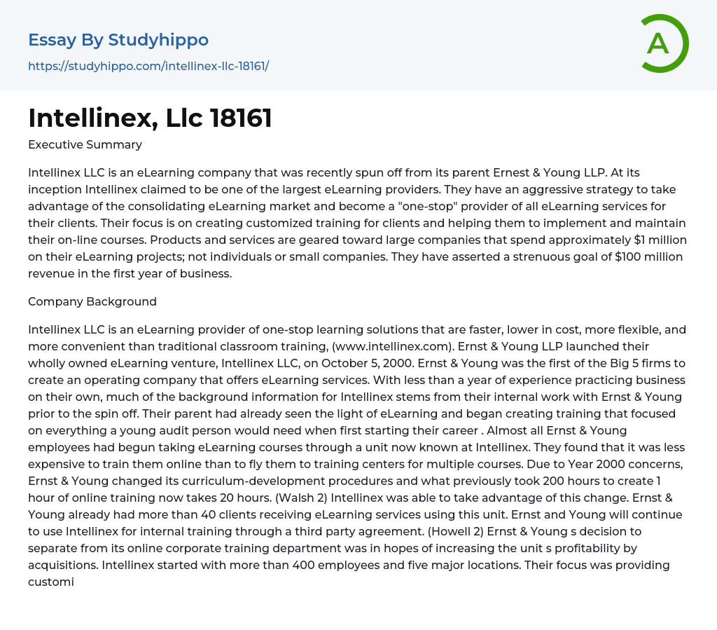 Intellinex, Llc 18161 Essay Example