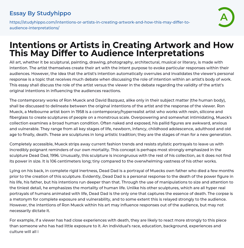 Artist Intention vs Viewer Interpretation