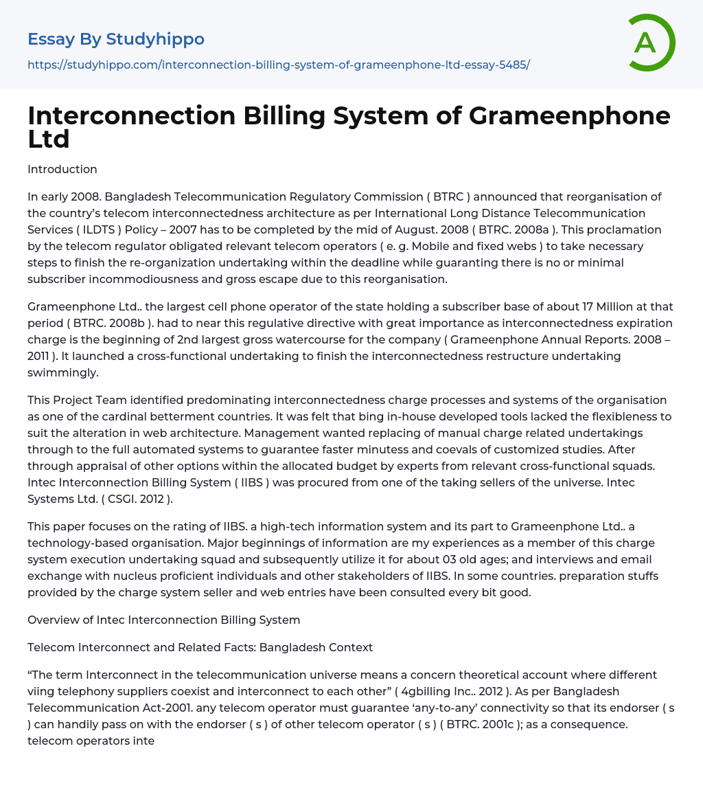 Interconnection Billing System of Grameenphone Ltd Essay Example