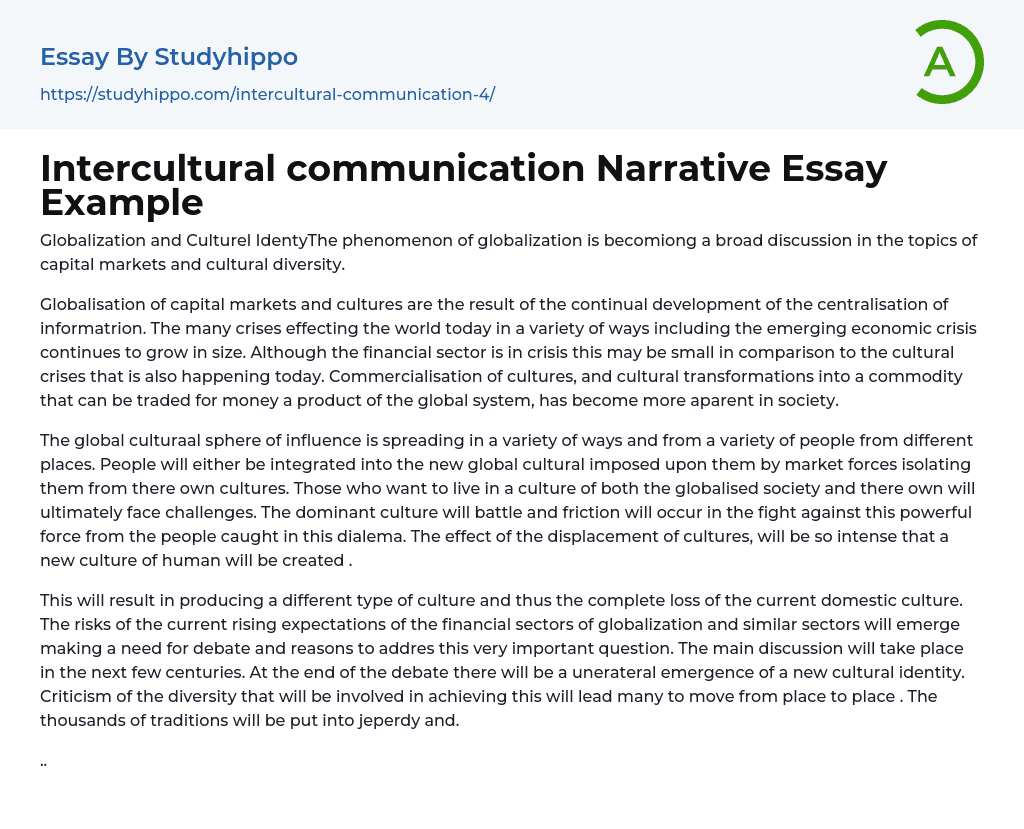 Intercultural communication Narrative Essay Example