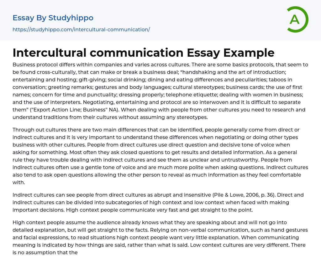 Intercultural communication Essay Example