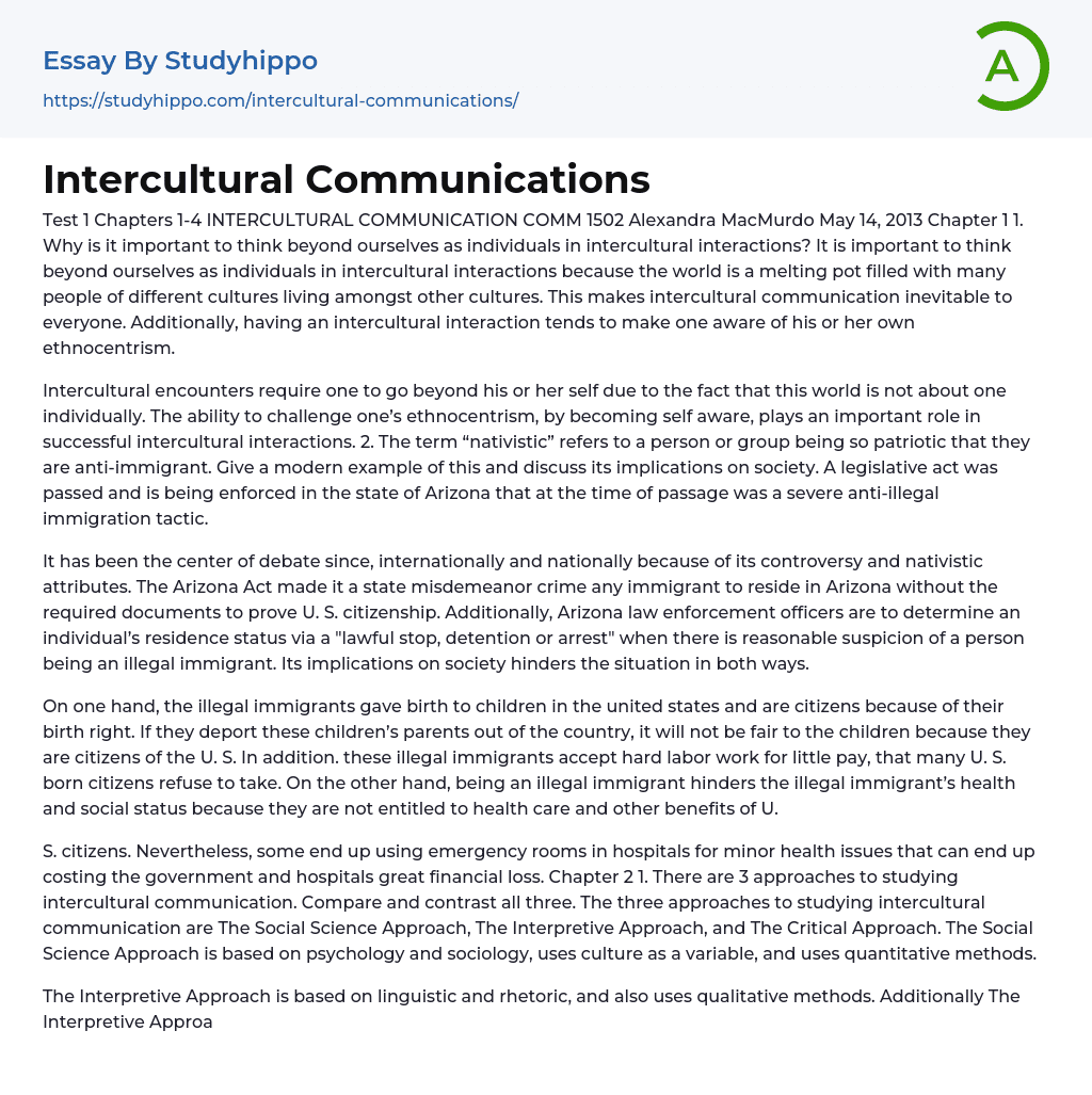 Intercultural Communications Essay Example