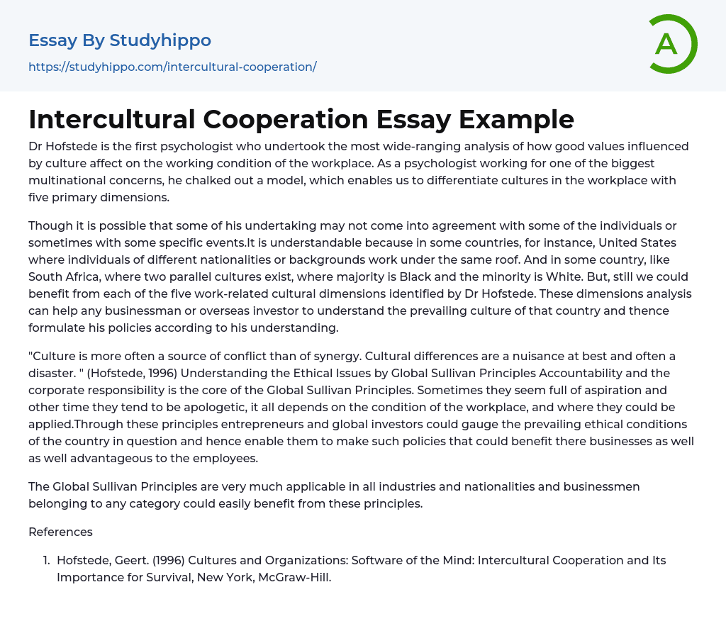 Intercultural Cooperation Essay Example