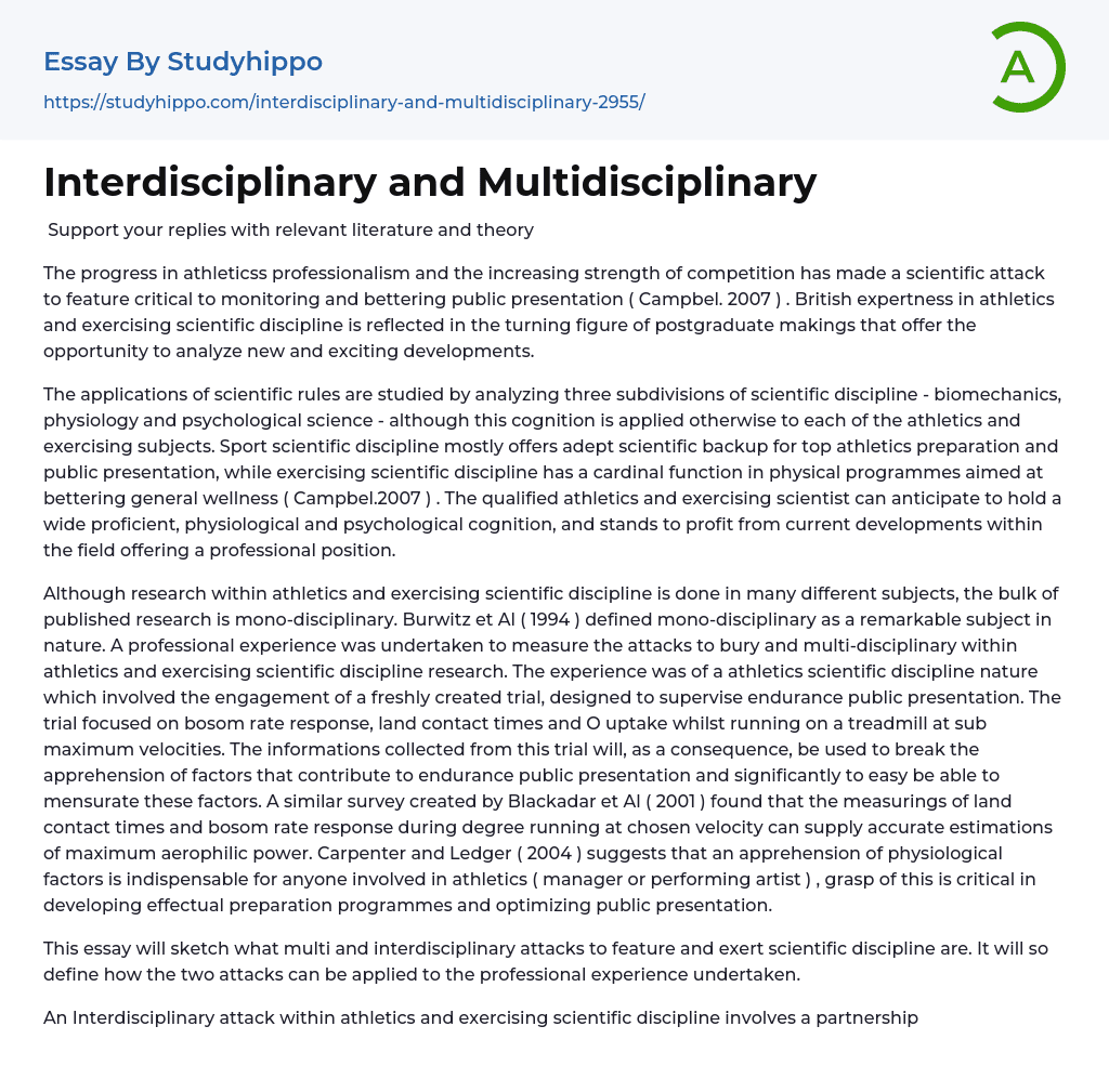 Interdisciplinary and Multidisciplinary Essay Example