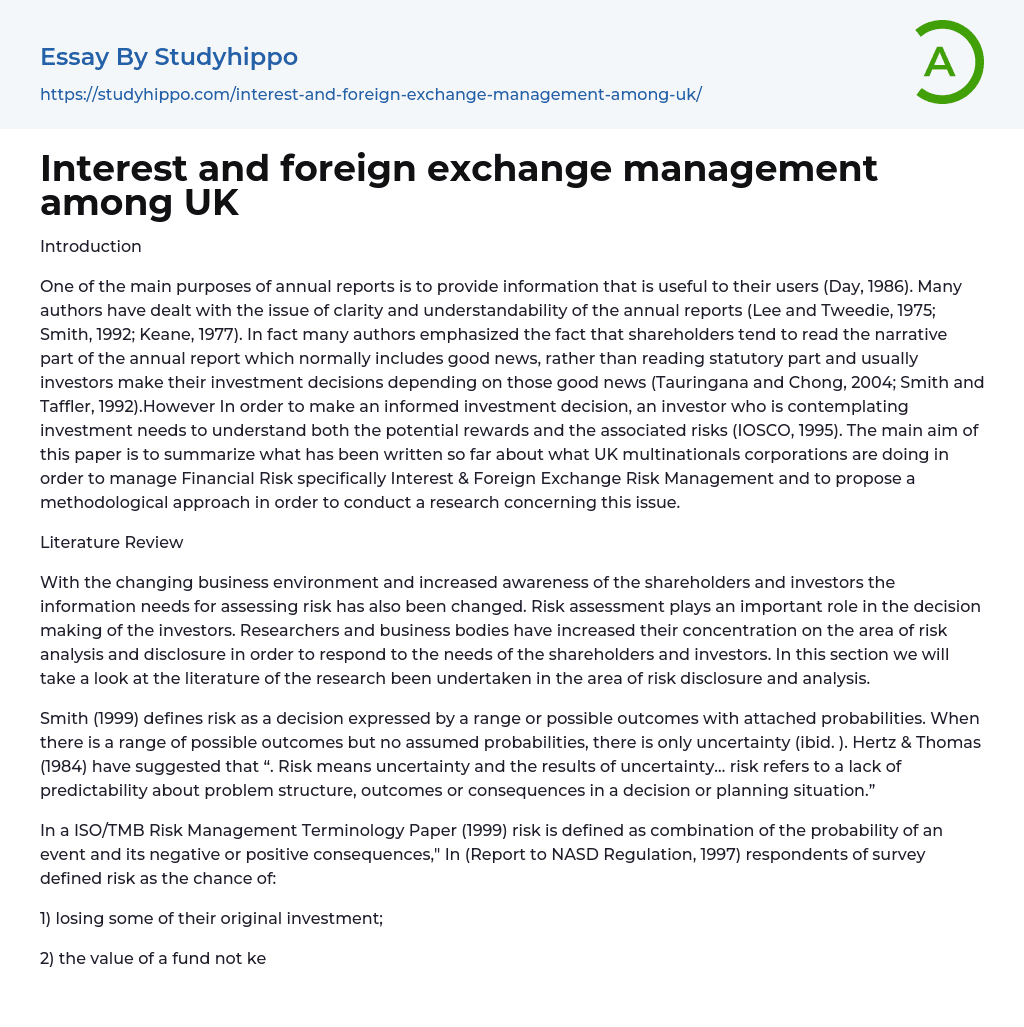 Interest and foreign exchange management among UK Essay Example