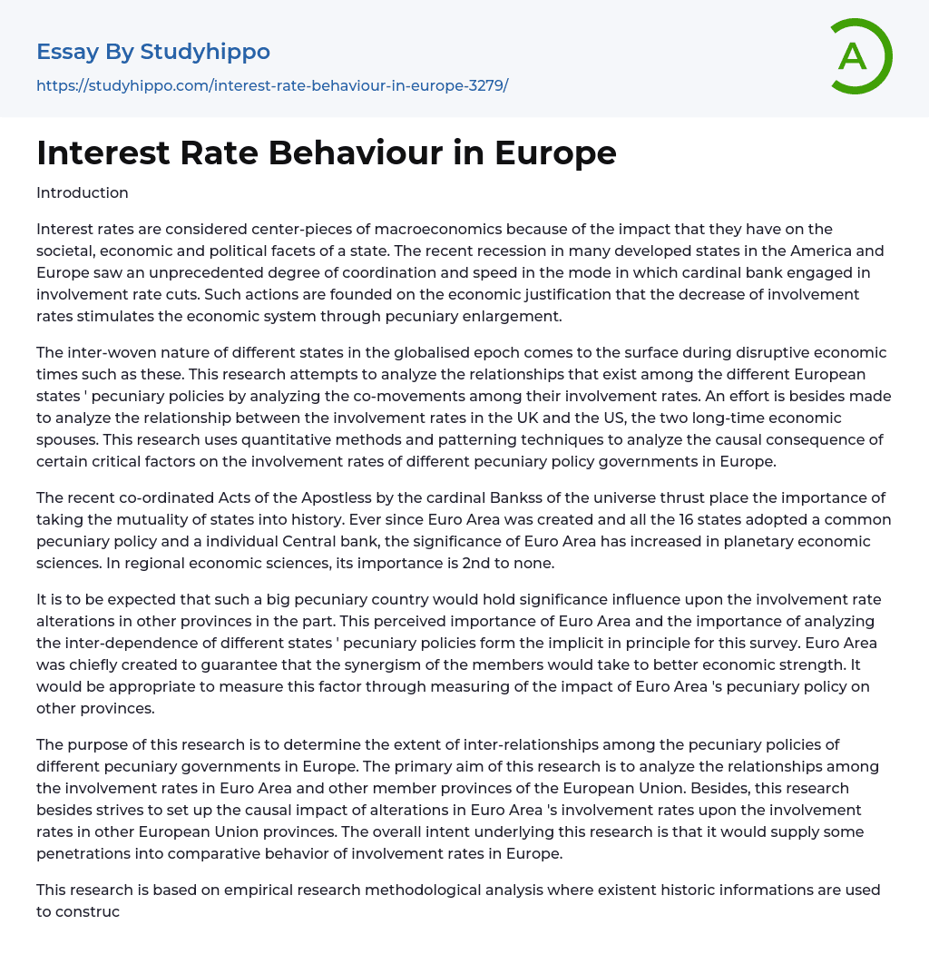 Interest Rate Behaviour in Europe Essay Example