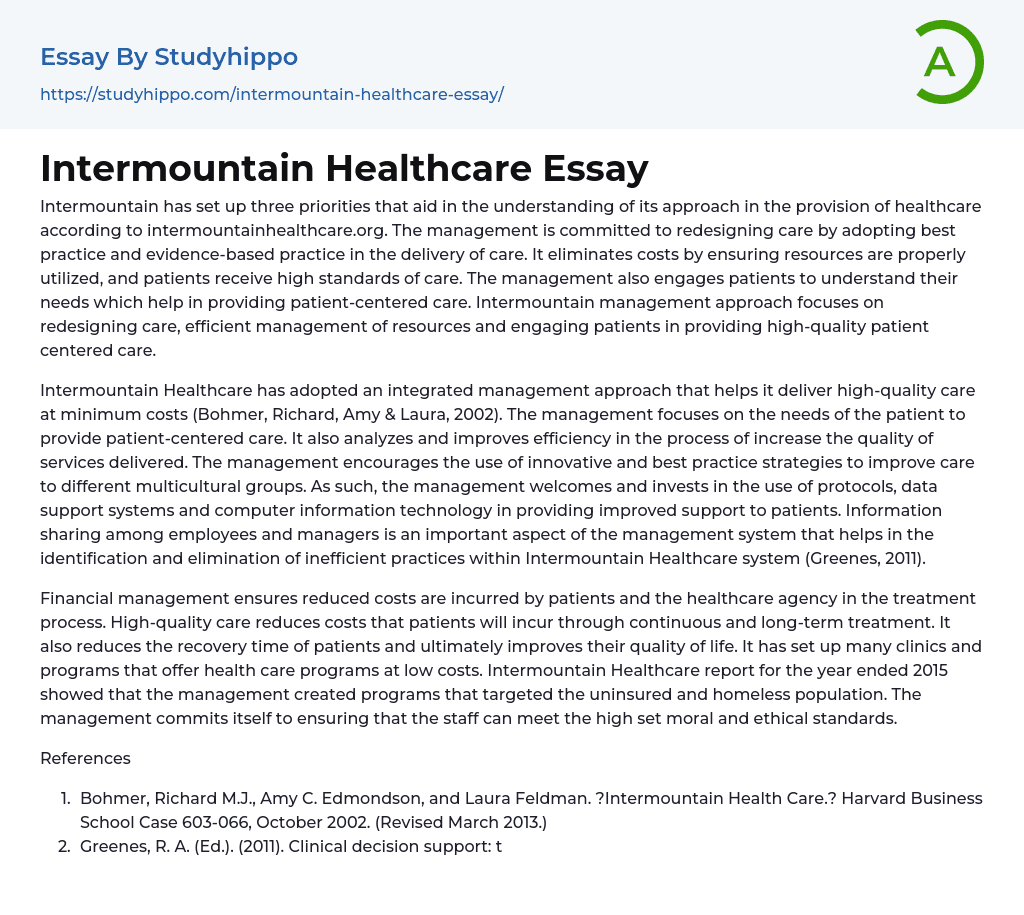 Intermountain Healthcare Essay