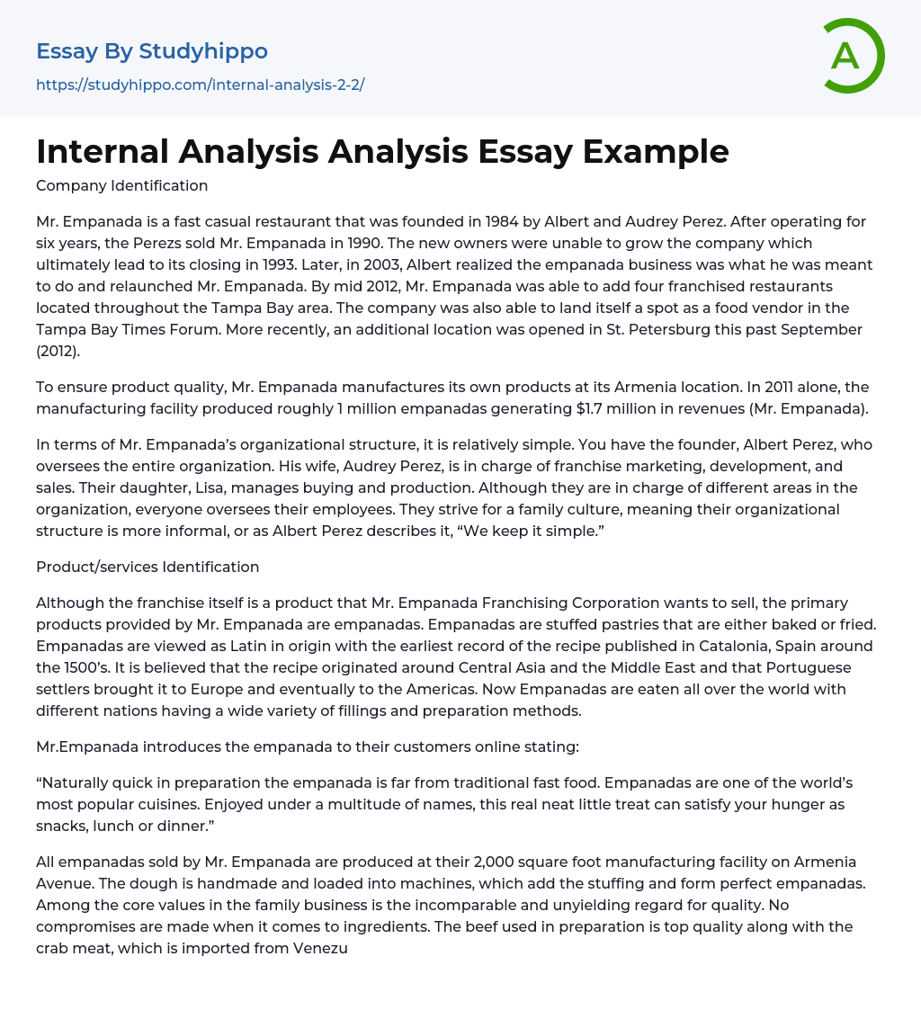 Internal Analysis Analysis Essay Example